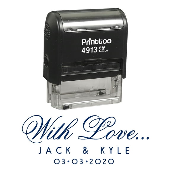 Printtoo Personalized Blue Self Inking With Love Stamp Custom Wedding Favor Rubber Stamper-58 x 22 mm