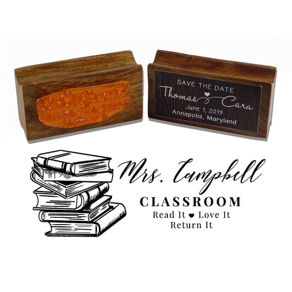 Printtoo Personalized Classroom Rubber Stamp Custom Wood Mounted Library Stamper-2.6 x 1.1 Inches