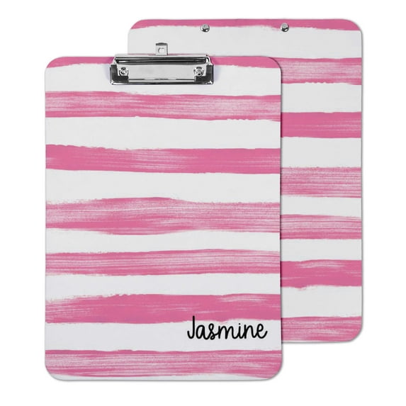 Printtoo Personalized Clipboard For Students Classroom School and Office Use Hardboard Letter Size w/ Low Profile Clip w/ Free Marker & Eraser,Pink Stripes-9x12.5 Inch