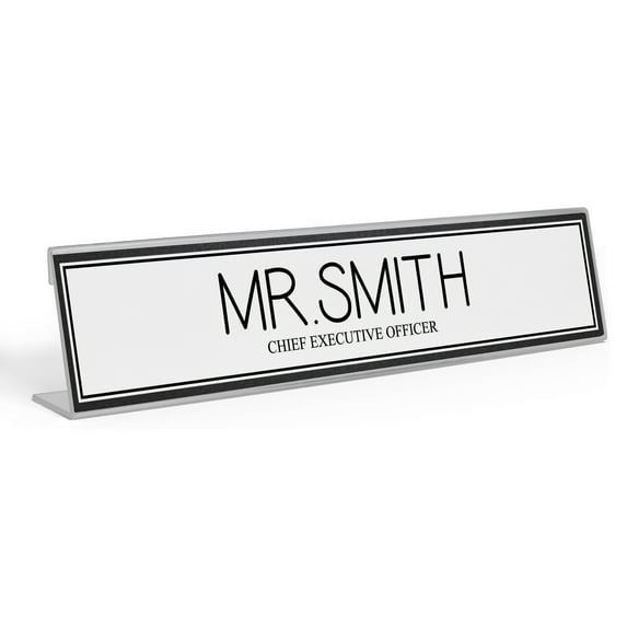 Printtoo Personalized Desk Name Plate Pretty Classy Black Border Custom Acrylic Office Desk Name Plate Accessory 2x8 Inches