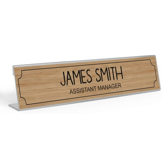 Printtoo Personalized Desk Name Plate Pretty Decorative Wood Custom Acrylic Office Desk Name Plate Accessory 2x8 Inches