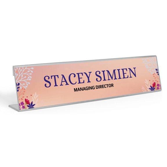 Printtoo Personalized Desk Name Plate Pretty Floral Custom Acrylic Office Desk Name Plate Accessory 2x8 Inches