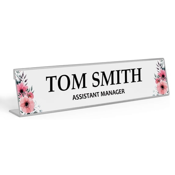 Printtoo Personalized Desk Name Plate Pretty Floral Custom Acrylic Office Desk Name Plate Accessory 2x8 Inches
