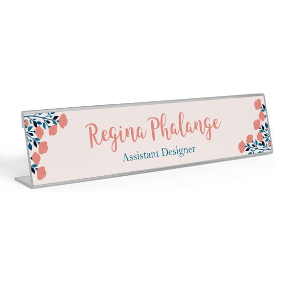 Printtoo Personalized Desk Name Plate Pretty Hand Painted Flower Custom Acrylic Office Desk Name Plate Accessory 2x10 Inches