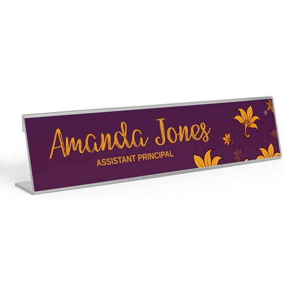 Printtoo Personalized Desk Name Plate Pretty Leaf Custom Acrylic Office Desk Name Plate Accessory 2x10 Inches
