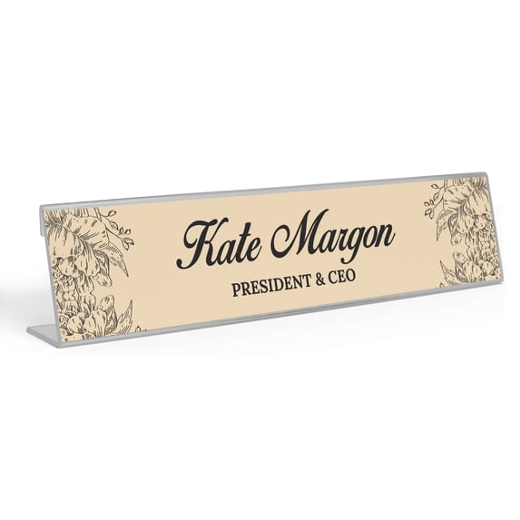 Printtoo Personalized Desk Name Plate Pretty Tropical Leaves Custom Acrylic Office Desk Name Plate Accessory 2x10 Inches