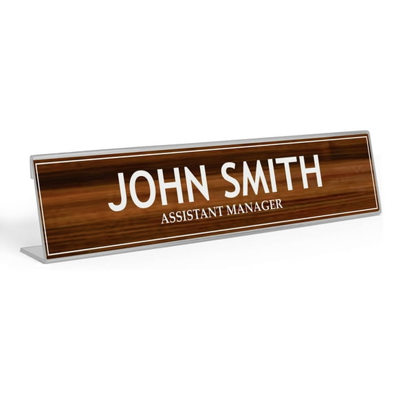 Printtoo Personalized Desk Name Plate Pretty Wood Texture Custom Acrylic Office Desk Name Plate Accessory 2x10 Inches