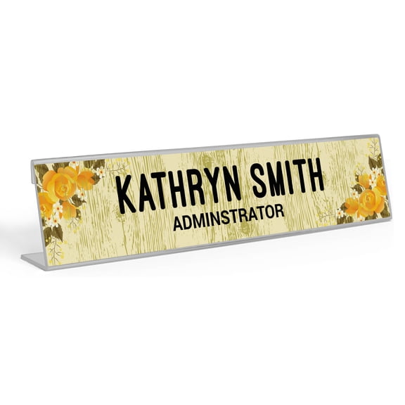 Printtoo Personalized Desk Name Plate Pretty Wood Texture Custom Acrylic Office Desk Name Plate Accessory 2x8 Inches