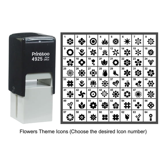 Printtoo Personalized Flowers Theme Icons Rubber Stamp Self Inking Stamper 24 mm-Blue