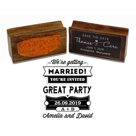 Printtoo Personalized Getting Married Wood Mounted Rubber Stamp Wedding Favor Custom Stamper-2.3 x 1.5 Inches