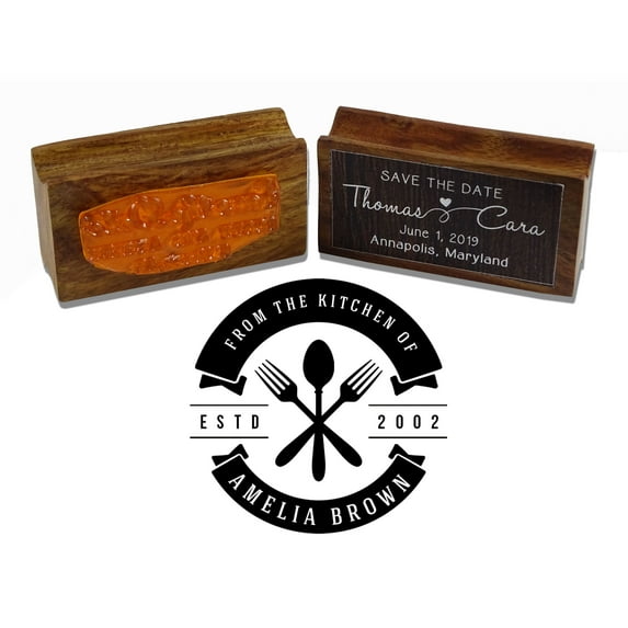 Printtoo Personalized Kitchen Round Wood Mounted Stamp Business Monogram Rubber Custom Stamper-1.77 Inches Diamater