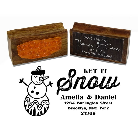 Printtoo Personalized Let It Snow Rubber Stamp Custom Wood Mounted Christmas Stamper-2.6 x 1.1 Inches
