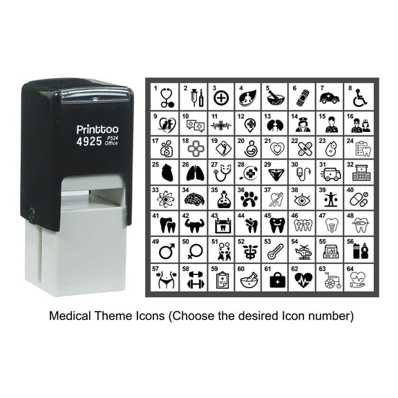Printtoo Personalized Medical Theme Icons Rubber Stamp Self Inking Stamper 24 mm-Black