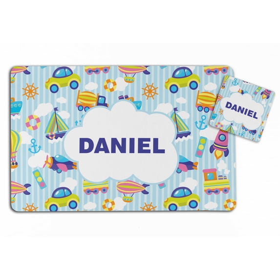Printtoo Personalized Placemat & Coaster Set For Kids Toddlers,Birthday Gift For Boys,Gift For Girls,Transport-11x17 Inch