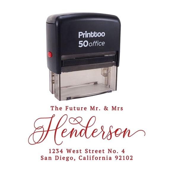 Printtoo Personalized Red Self Inking Address Custom Future Mr Mrs Rubber Stamper-68 x 30 mm