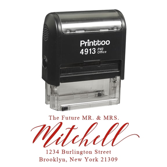 Printtoo Personalized Red Self Inking Address Favor Stamp Custom Future Mr Mrs Rubber Stamper-58 x 22 mm