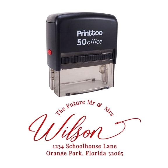 Printtoo Personalized Red Self Inking Address Favor Stamp Custom Future Mr Mrs Rubber Stamper-68 x 30 mm