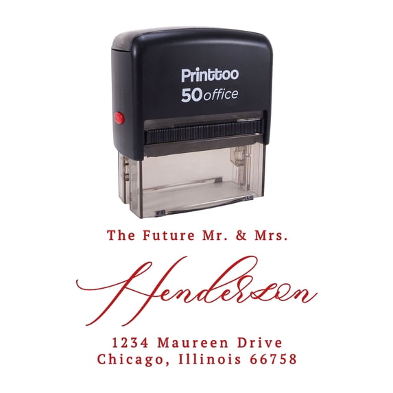 Printtoo Personalized Red Self Inking Address Future Mr Mrs Stamp Custom Rubber Stamper-68 x 30 mm