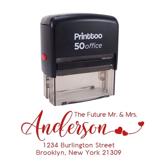 Printtoo Personalized Red Self Inking Address Stamp Custom Future Mr Mrs Rubber Stamper-68 x 30 mm