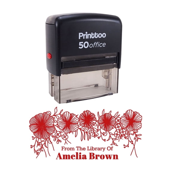 Printtoo Personalized Red Self Inking Custom Teacher Library Stamp Custom Rubber Stamper-68 x 30 mm