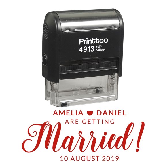 Printtoo Personalized Red Self Inking Getting Married Wedding Favor Stamp Custom Rubber Stamper-58 x 22 mm