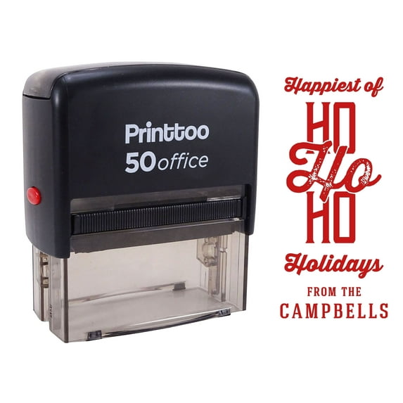 Printtoo Personalized Red Self Inking Happiest Of Ho Ho Ho Holidays Stamp Custom Christmas Rubber Stamper -68 x 30 mm