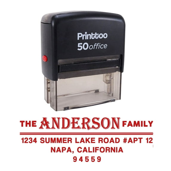 Printtoo Personalized Red Self Inking Housewarming Address Stamp Custom Rubber Stamper-68 x 30 mm