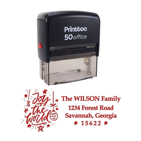 Printtoo Personalized Red Self Inking Joy To The World Christmas Stamp Custom Rubber Stamper-68 x 30 mm