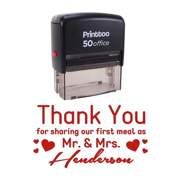 Printtoo Personalized Red Self Inking Thank You For Sharing Our First Meal As Wedding Favor Stamp Custom Rubber Stamper-68 x 30 mm