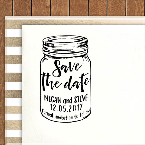 Printtoo Personalized Save The Date Mason Jar Rubber Stamp Custom Self Inking Wedding Invitation Stamp
