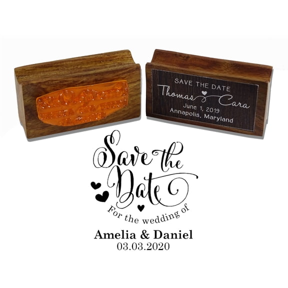 Printtoo Personalized Save The Date Round Wood Mounted Stamp Wedding Rubber Custom Stamper-1.77 Inches Diamater