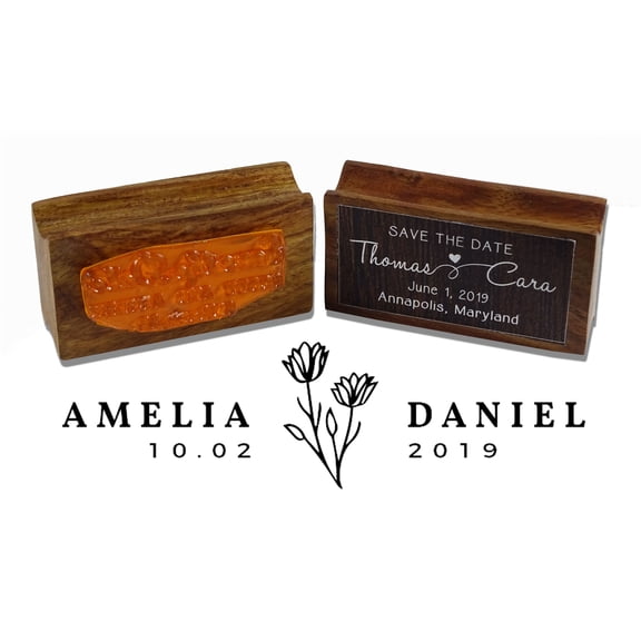 Printtoo Personalized Save The Date Rubber Stamp Custom Wood Mounted Wedding Favor Stamper-2.2 x 0.86 Inches