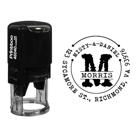 Printtoo Personalized Self Inking Return Address Stamper Custom Round Initial Monogram Rubber Stamp-Black