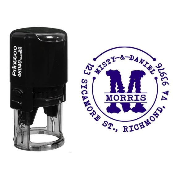 Printtoo Personalized Self Inking Return Address Stamper Custom Round Initial Monogram Rubber Stamp-Violet
