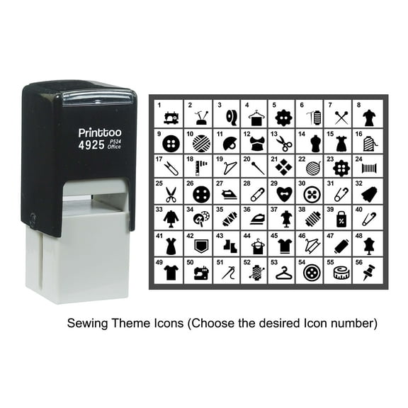 Printtoo Personalized Sewing Theme Icons Rubber Stamp Self Inking Stamper 24 mm-Black