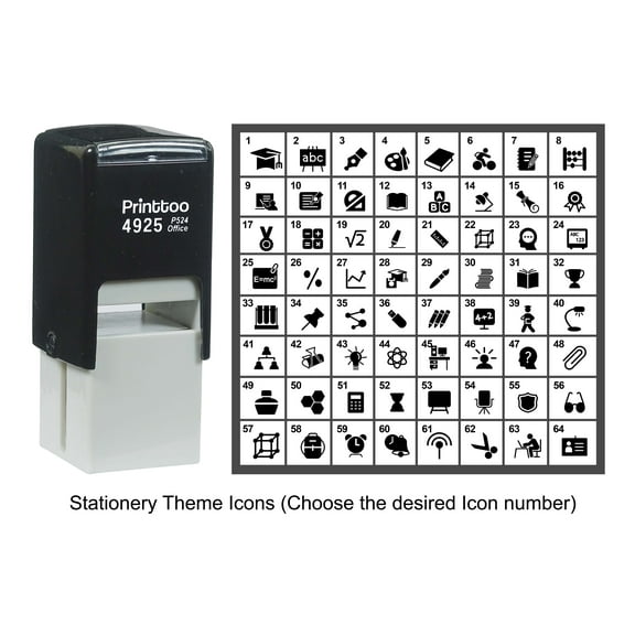 Printtoo Personalized Stationery Theme Icons Rubber Stamp Self Inking Stamper 24 mm-Black