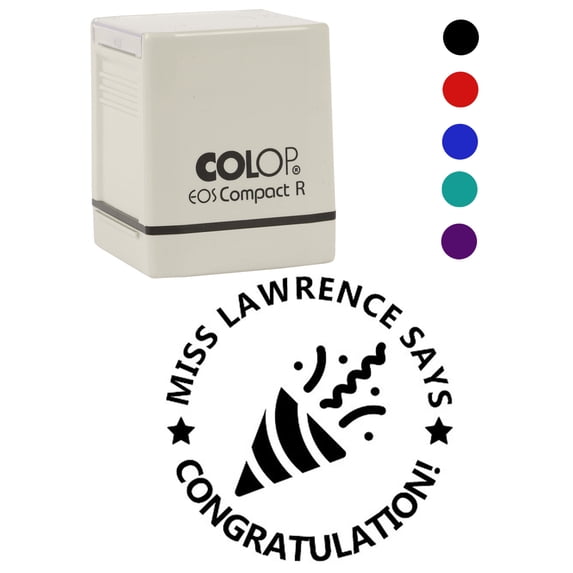 Printtoo Personalized Teachers Stamp Congratulation! Teachers Name Self-Inking Rubber Stamp Applause For School Classroom & Homework Supplies,Black - 30 x 30 mm