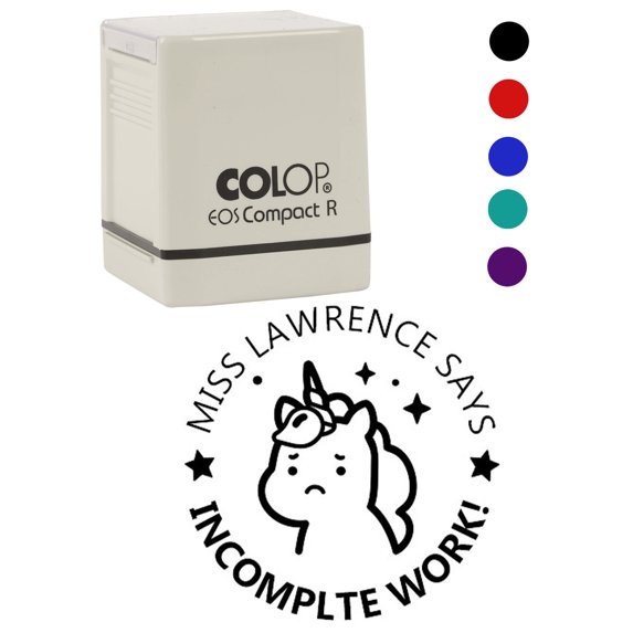 Printtoo Personalized Teachers Stamp Incomplete Work! Teachers Name Self-Inking Rubber Stamp Giving Feedback For Students Classroom & Homework Supplies,Black - 30 x 30 mm