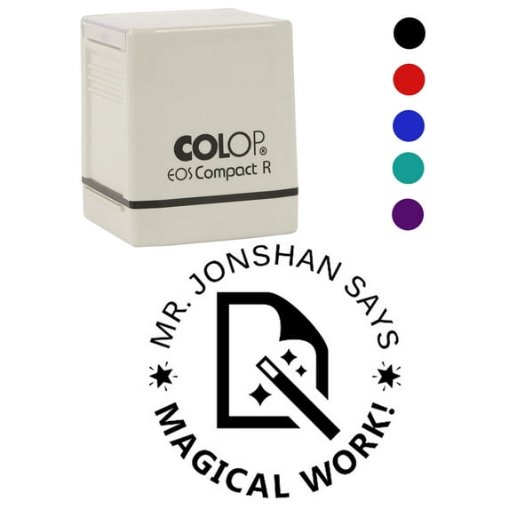 Printtoo Personalized Teachers Stamp Magical Work! Teachers Name Self-Inking Rubber Stamp Applause For School Classroom & Homework Supplies,Black - 30 x 30 mm