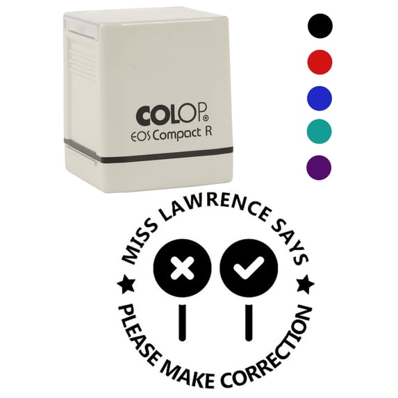 Printtoo Personalized Teachers Stamp Please Make Correction Teachers Name Self-Inking Rubber Stamp Giving Feedback For Students Classroom & Homework Supplies,Black - 30 x 30 mm