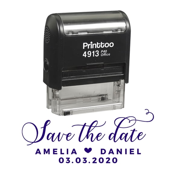 Printtoo Personalized Violet Self Inking Wedding Custom Save The Date Rubber Stamper-58 x 22 mm