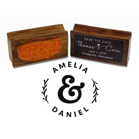 Printtoo Personalized Wedding Favor Round Custom Stamper Custom Name Rubber Wood Mounted Stamp-1.57 Inches Diamater