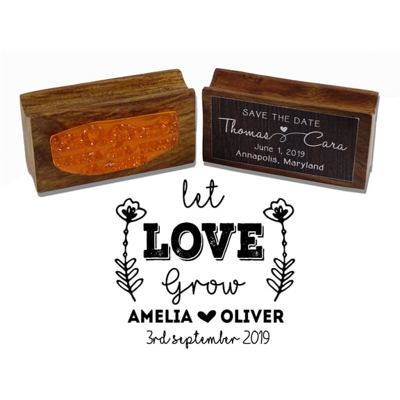 Printtoo Personalized Wedding Favor Round Custom Stamper Let Love Grow Rubber Wood Mounted Stamp-1.57 Inches Diamater