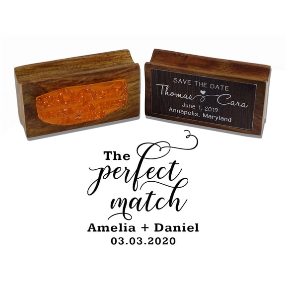 Printtoo Personalized Wedding Favor Round Wood Mounted Stamp The Perfect Match Rubber Custom Stamper-1.77 Inches Diamater