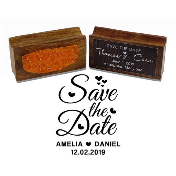 Printtoo Personalized Wedding Wood Mounted Rubber Stamp Save The Date Custom Stamper-2.3 x 1.5 Inches