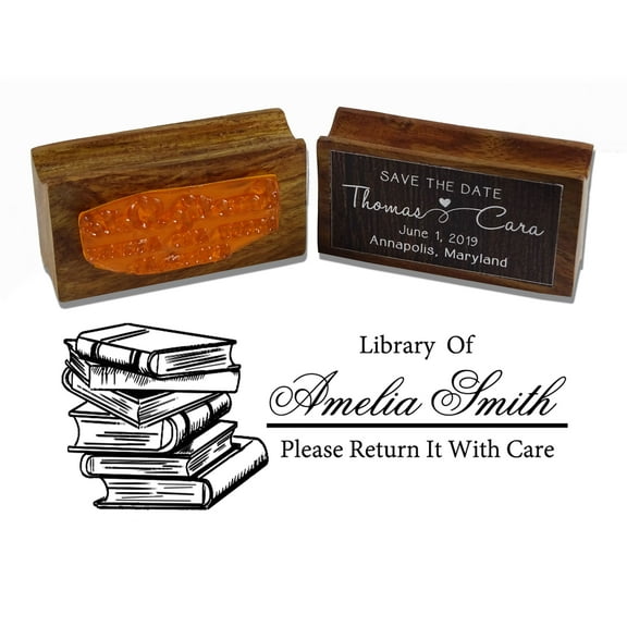 Printtoo Personalized Wood Mounted Custom Teacher Custom Stamper Library Rubber Stamp-2.6 x 1.1 Inches