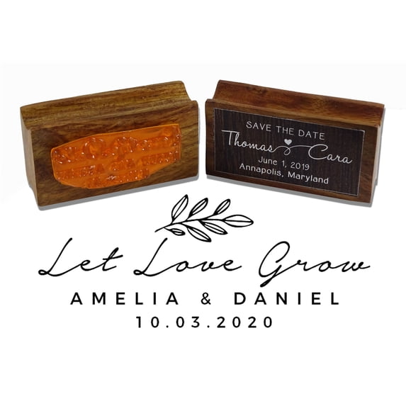 Printtoo Personalized Wood Mounted Let Love Grow Custom Stamper Wedding Favor Rubber Stamp-2.2 x 0.86 Inches