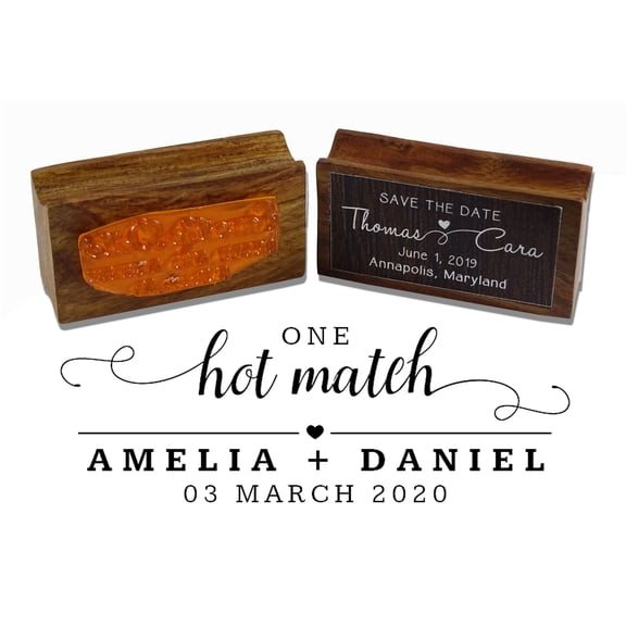 Printtoo Personalized Wood Mounted One Hot Match Rubber Stamp Wedding Favor Custom Stamper-2.2 x 0.86 Inches