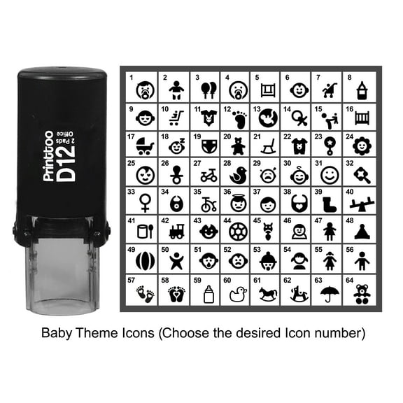 Printtoo Personalized&nbsp;Baby Theme Icons&nbsp;Round Rubber Stamp Self Inking Stamper 12 mm-Black