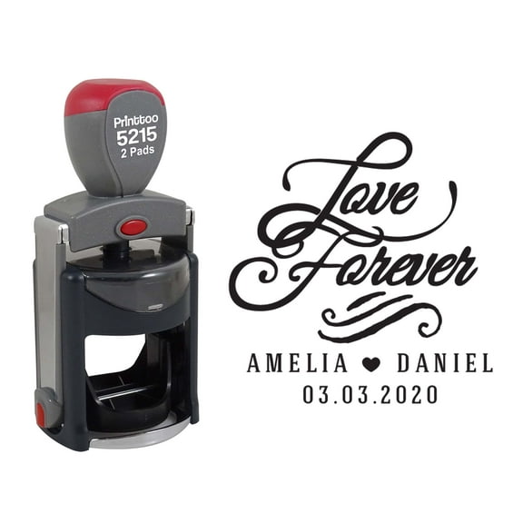 Printtoo Personalized Black Self Inking Wedding Favor Love Forever Heavy Duty Stamp Custom Rubber Stamper-45 mm